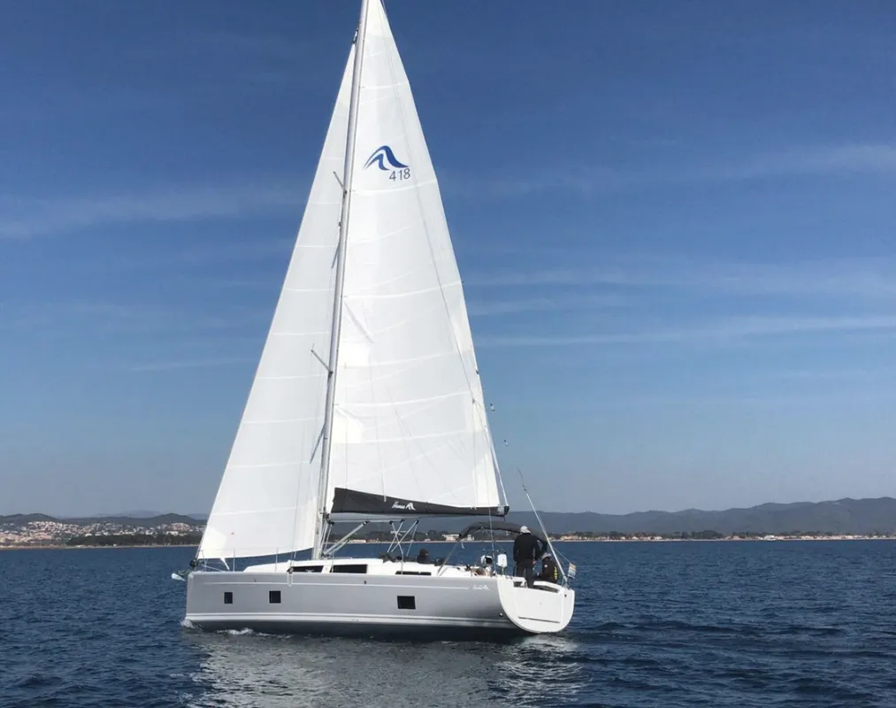 Exterior view of Jam, a Hanse Yachts Hanse 418 sailboat at Hyères, France