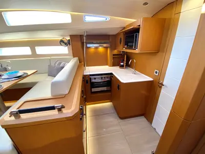 Galley of Euphoria, a Jeanneau 60 sailboat at Municipal Unit of Nea Peramos, Greece