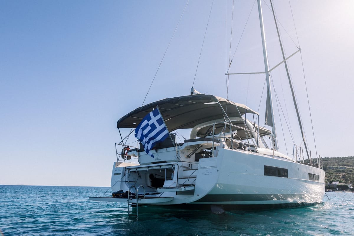 Exterior view of Euphoria, a Jeanneau 60 sailboat at Municipal Unit of Nea Peramos, Greece