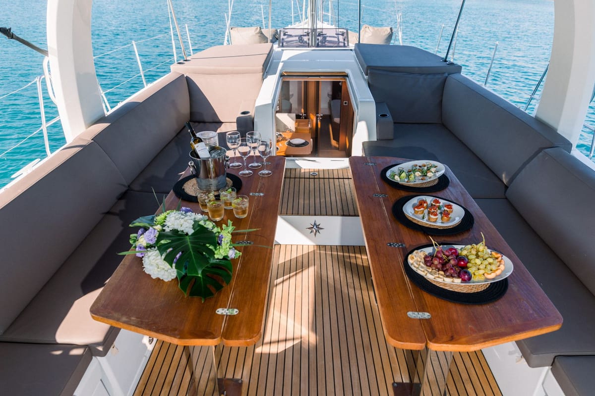 Deck of Euphoria, a Jeanneau 60 sailboat at Municipal Unit of Nea Peramos, Greece