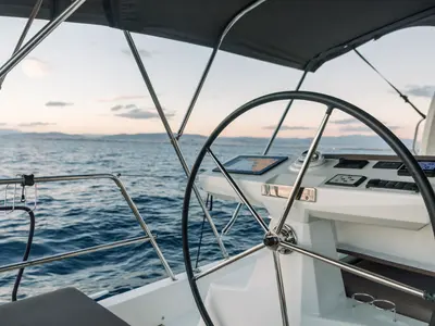Cockpit of Euphoria, a Jeanneau 60 sailboat at Municipal Unit of Nea Peramos, Greece