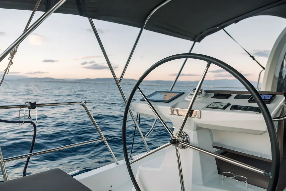 Cockpit of Euphoria, a Jeanneau 60 sailboat at Municipal Unit of Nea Peramos, Greece