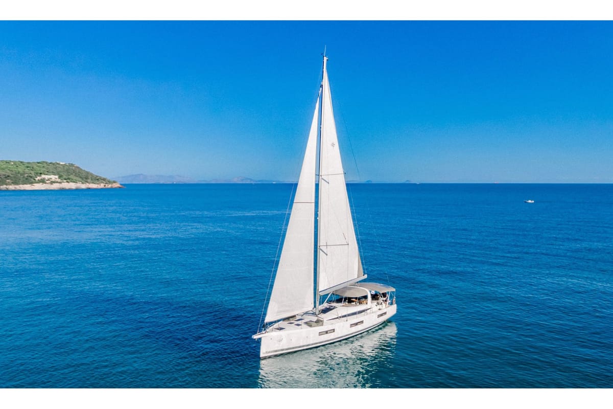 Exterior view of Euphoria, a Jeanneau 60 sailboat at Municipal Unit of Nea Peramos, Greece