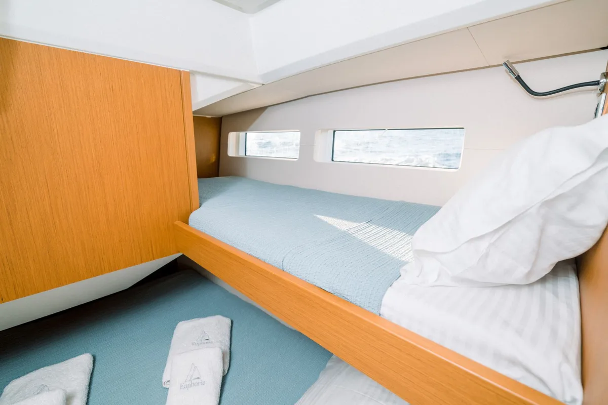 Cabin on Euphoria, a Jeanneau 60 sailboat at Municipal Unit of Nea Peramos, Greece