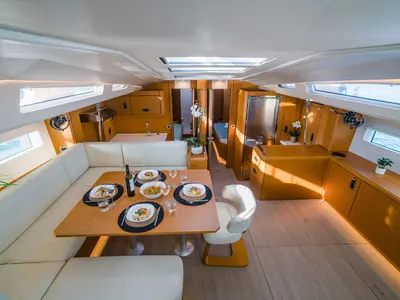 Salon of Euphoria, a Jeanneau 60 sailboat at Municipal Unit of Nea Peramos, Greece