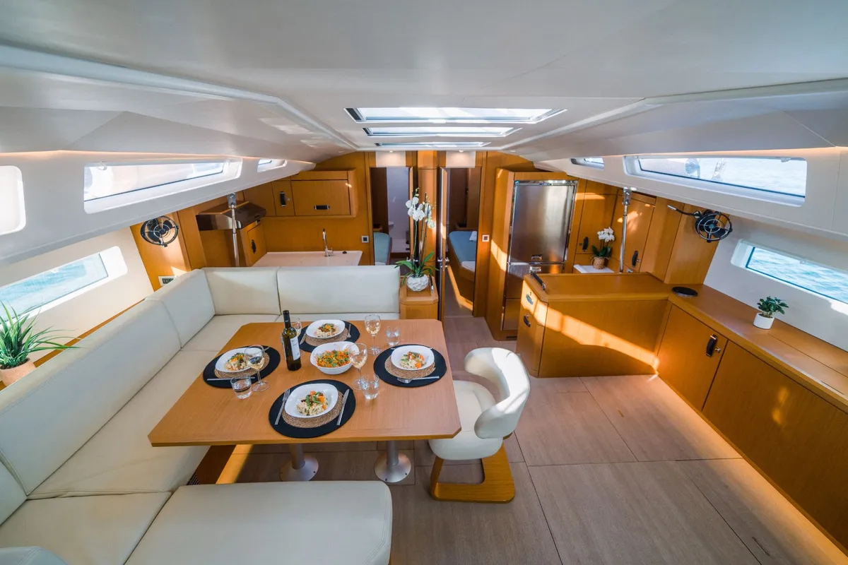 Salon of Euphoria, a Jeanneau 60 sailboat at Municipal Unit of Nea Peramos, Greece