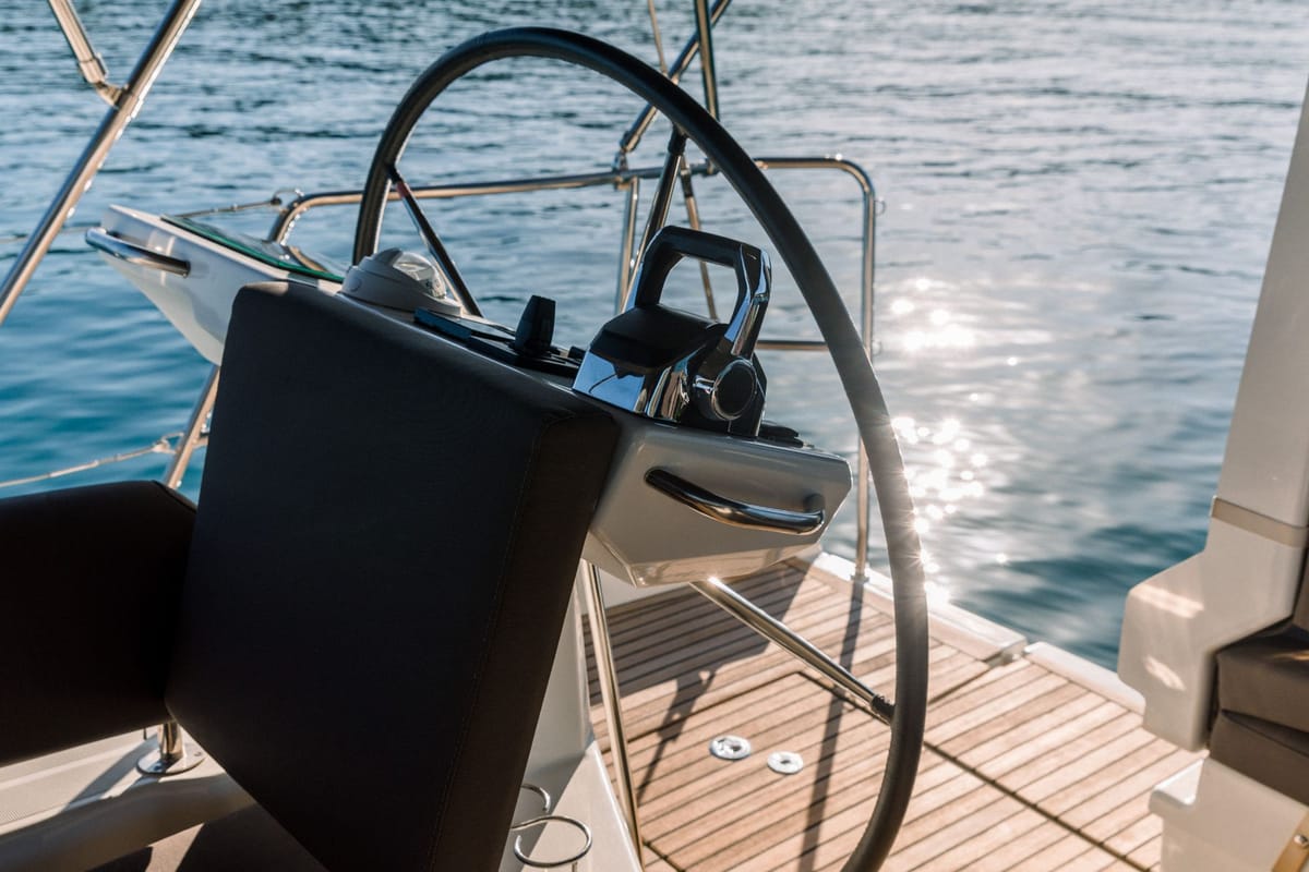 Cockpit of Euphoria, a Jeanneau 60 sailboat at Municipal Unit of Nea Peramos, Greece