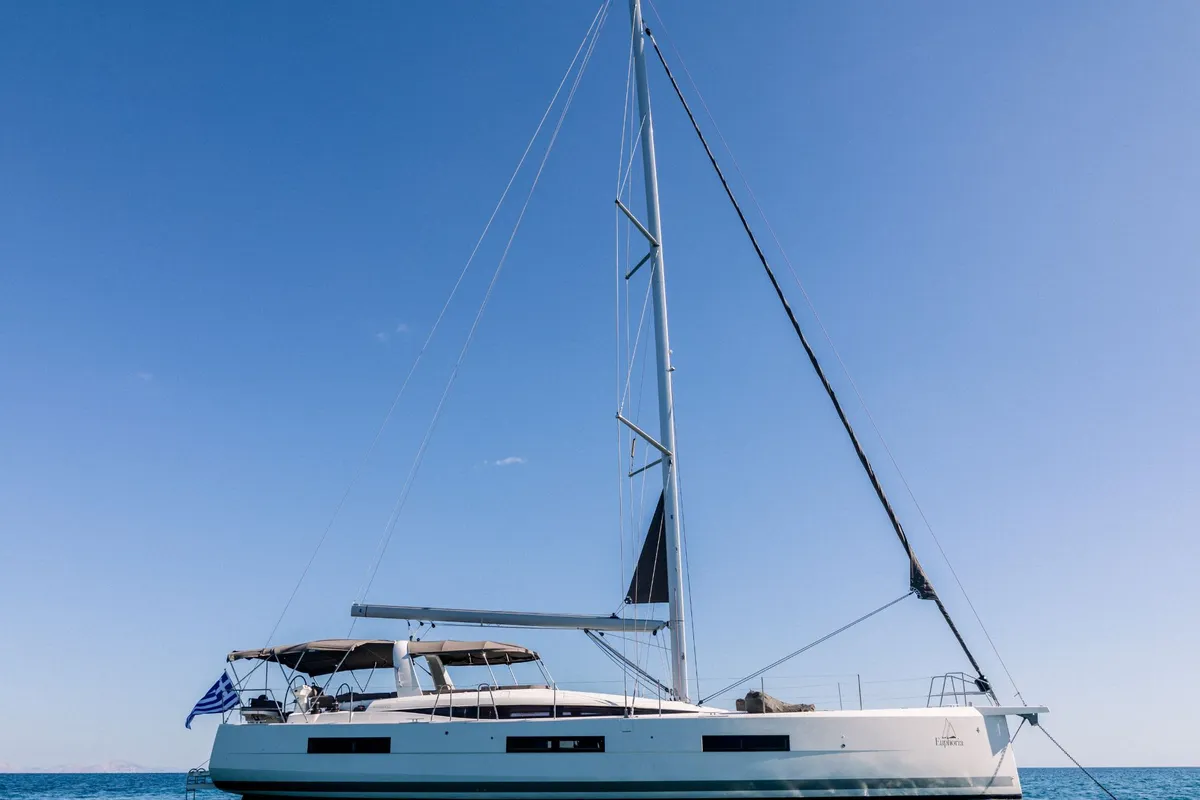 Exterior view of Euphoria, a Jeanneau 60 sailboat at Municipal Unit of Nea Peramos, Greece
