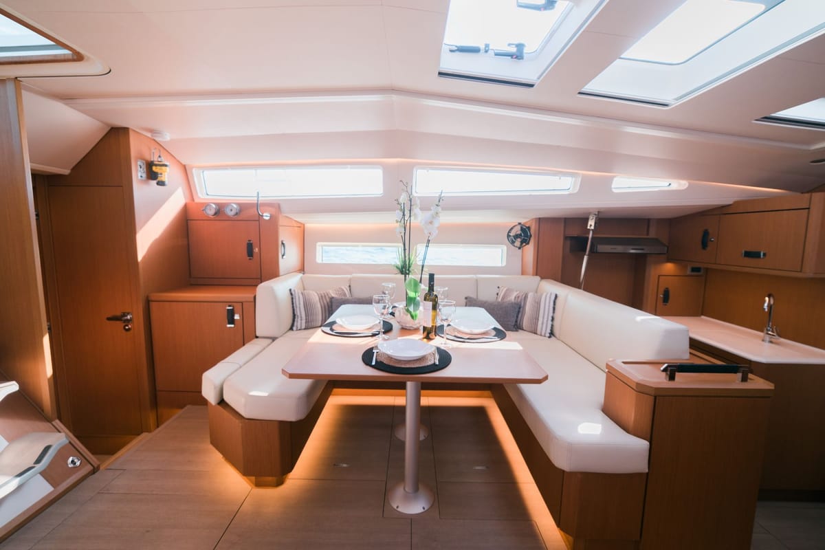 Salon of Euphoria, a Jeanneau 60 sailboat at Municipal Unit of Nea Peramos, Greece
