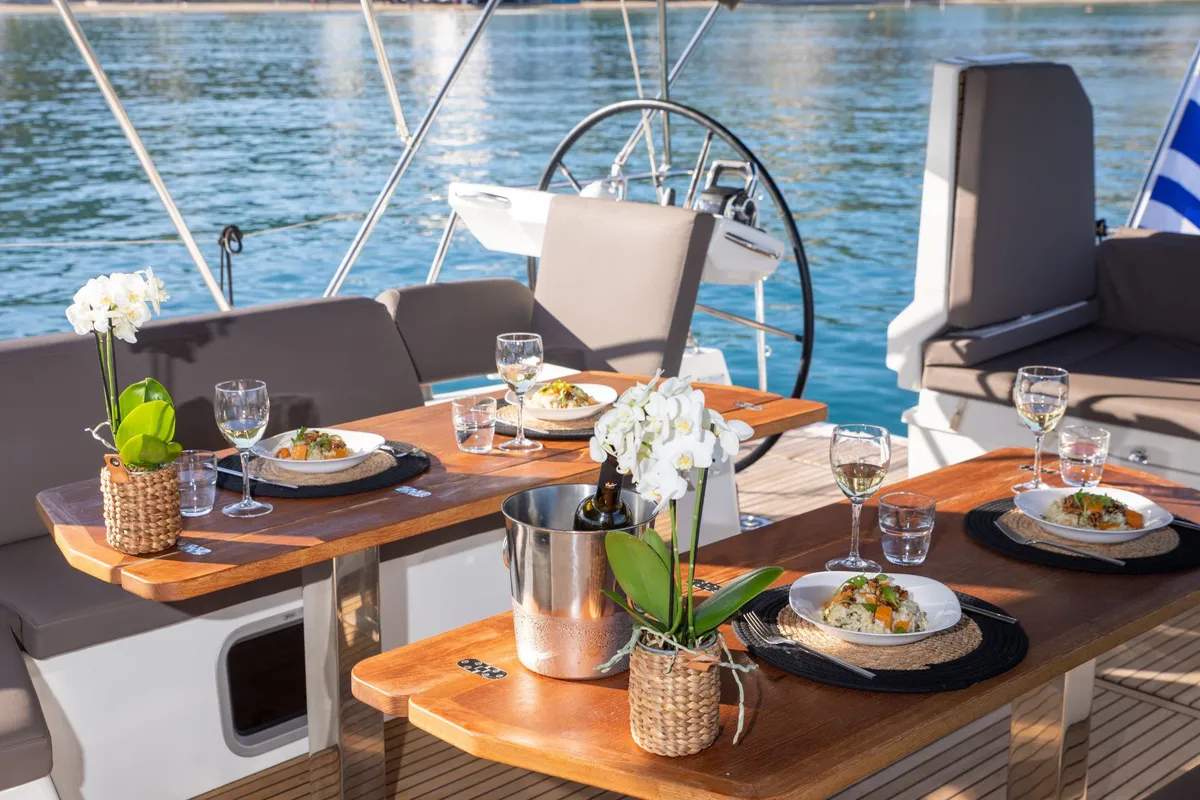 Deck of Euphoria, a Jeanneau 60 sailboat at Municipal Unit of Nea Peramos, Greece
