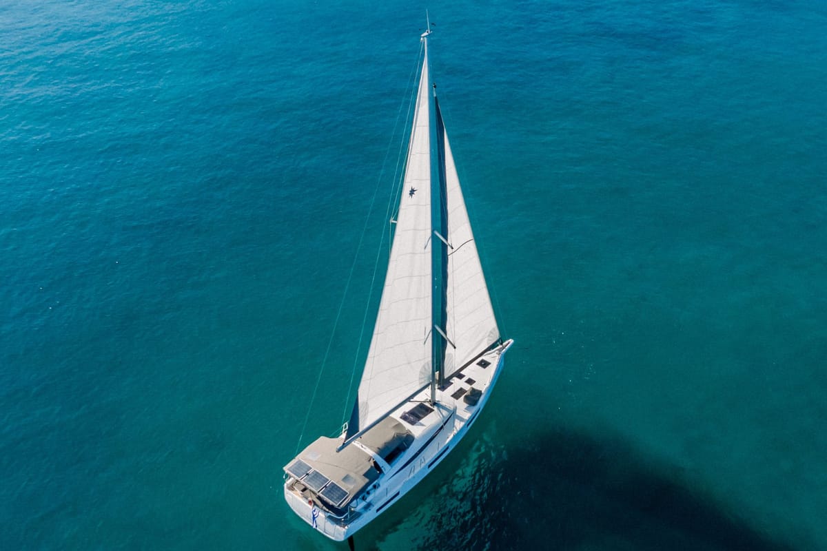 Exterior view of Euphoria, a Jeanneau 60 sailboat at Municipal Unit of Nea Peramos, Greece