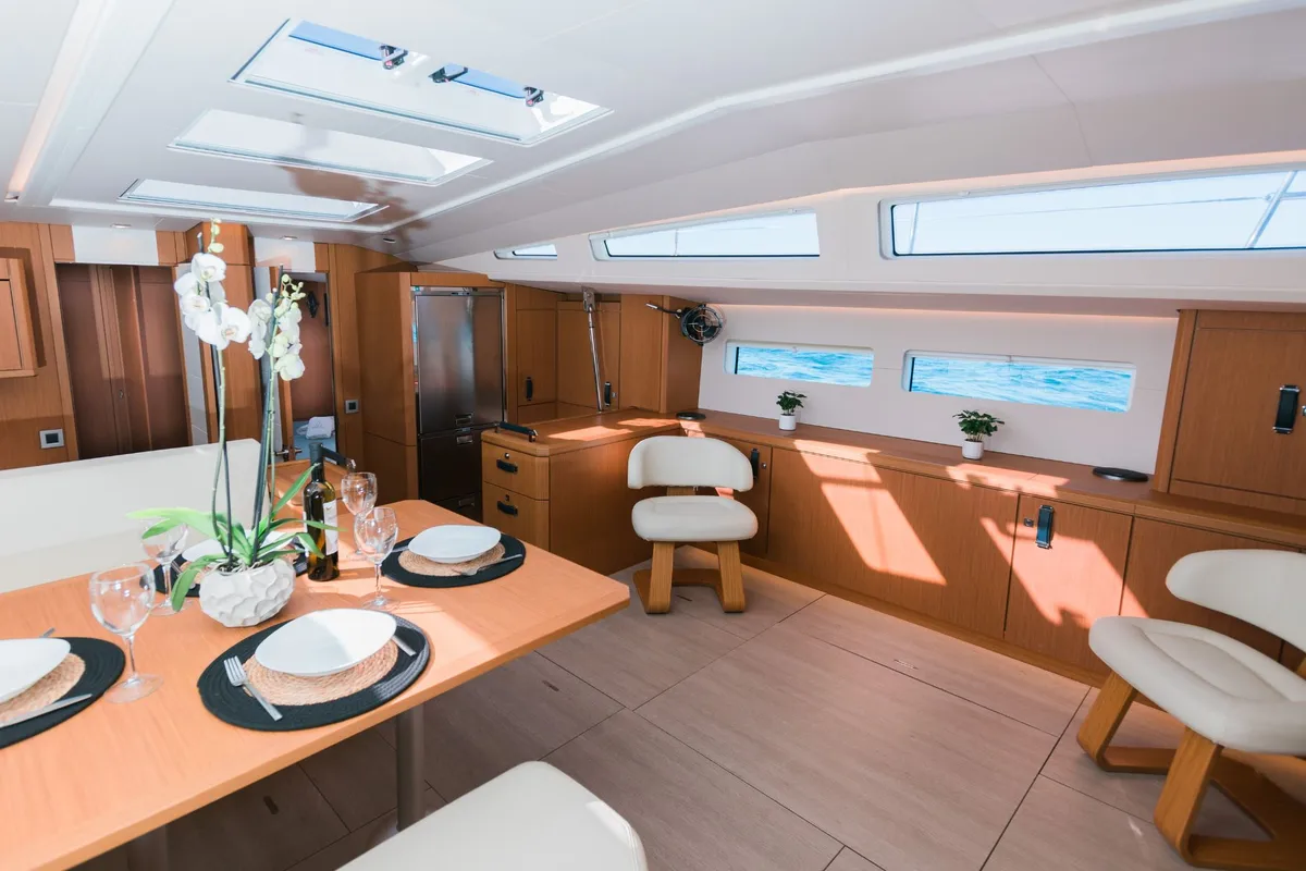 Salon of Euphoria, a Jeanneau 60 sailboat at Municipal Unit of Nea Peramos, Greece
