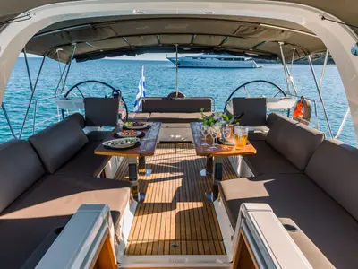 Deck of Euphoria, a Jeanneau 60 sailboat at Municipal Unit of Nea Peramos, Greece