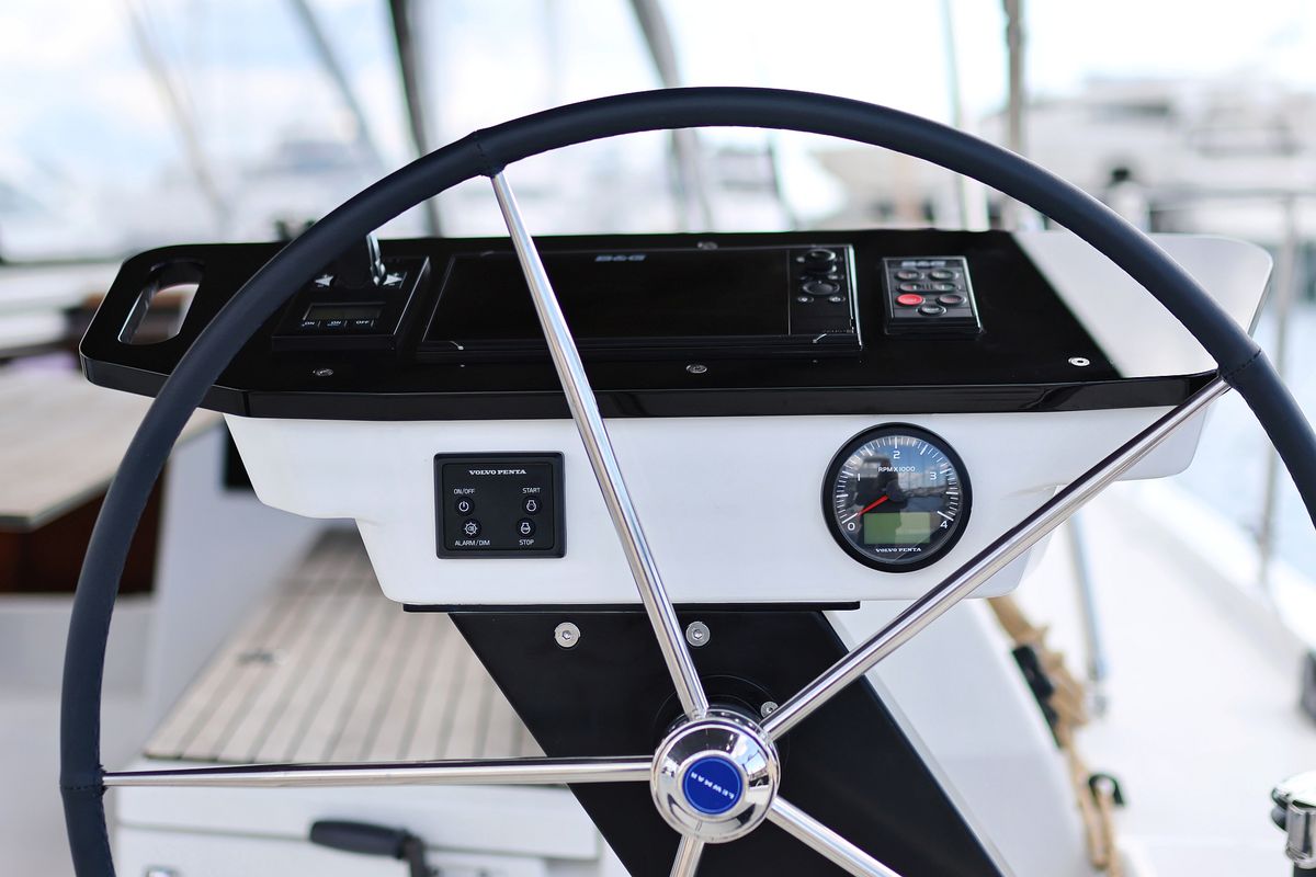 Cockpit of Blue Wave, a Dufour 470 sailboat at Primošten, Croatia