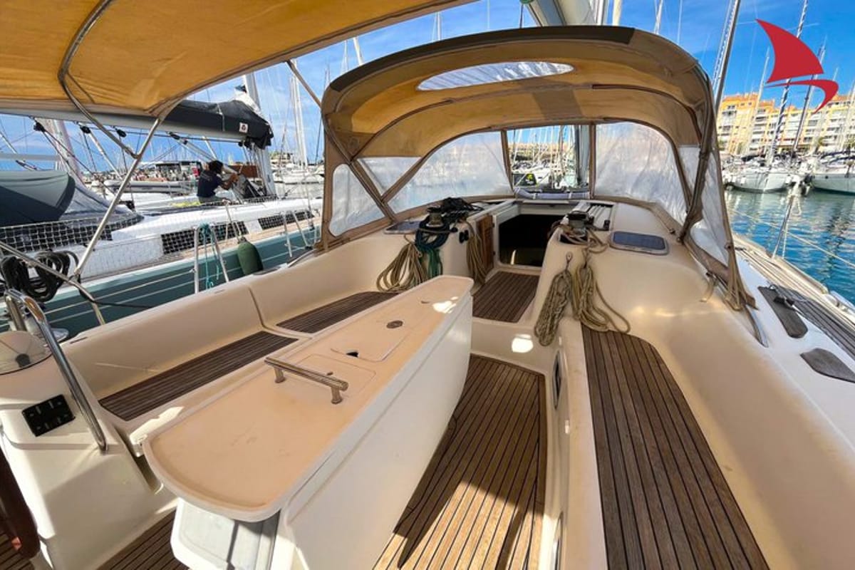 Cockpit of Calypso, a Beneteau Oceanis 50 sailboat at Ajaccio, France
