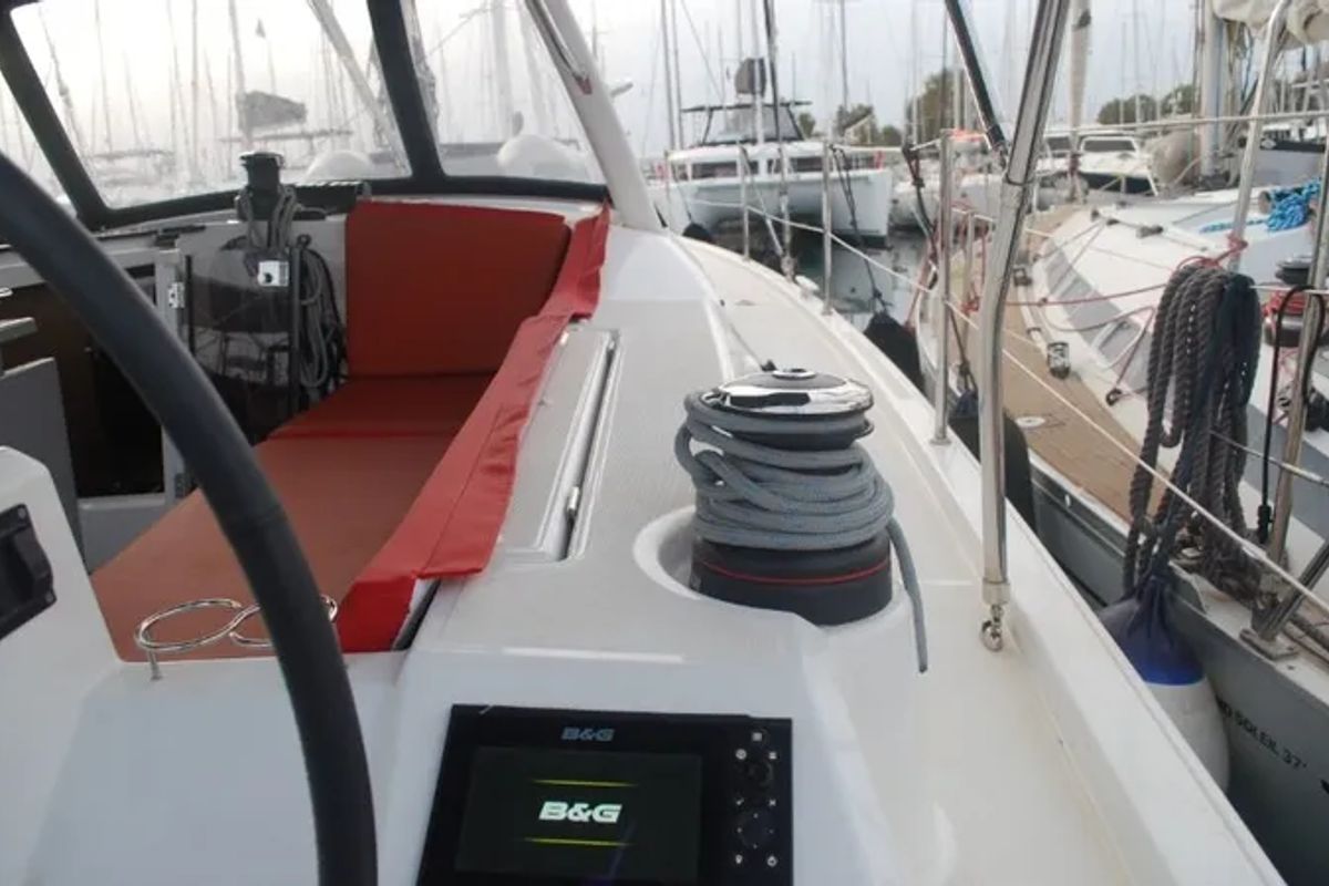 Cockpit of Alma, a Beneteau Oceanis 41.1 sailboat at Municipal Unit of Ellomenos, Greece