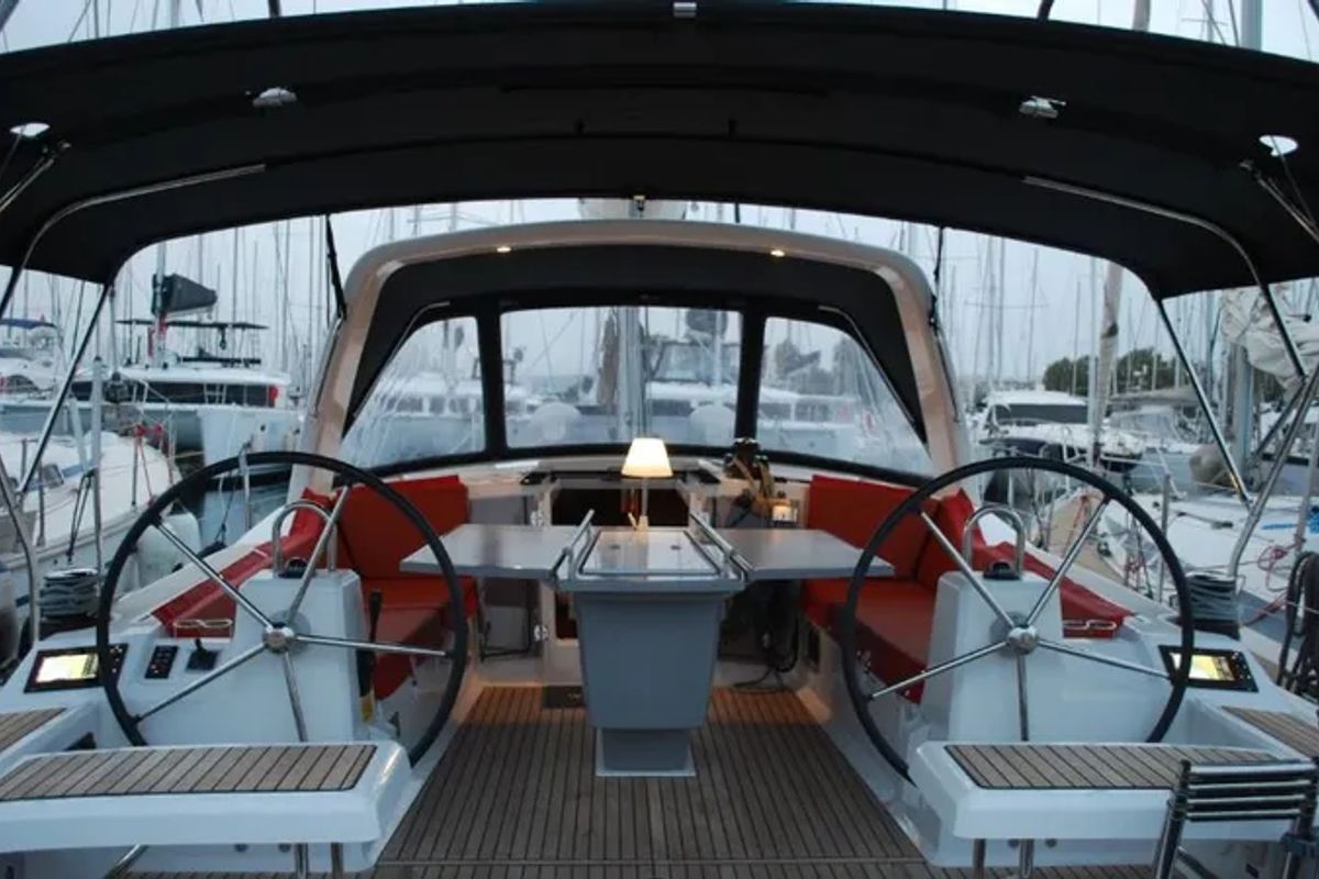 Cockpit of Alma, a Beneteau Oceanis 41.1 sailboat at Municipal Unit of Ellomenos, Greece