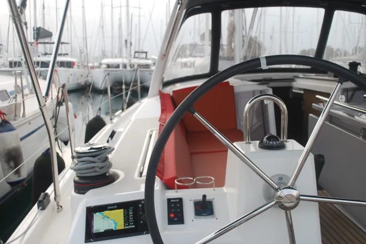 Cockpit of Alma, a Beneteau Oceanis 41.1 sailboat at Municipal Unit of Ellomenos, Greece