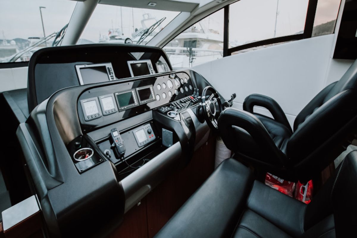 Cockpit of Marita, a Sunseeker 64 yacht at Seget Donji, Croatia