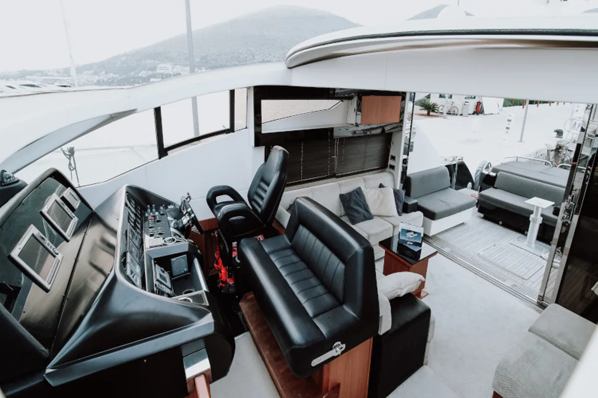 Cockpit of Marita, a Sunseeker 64 yacht at Seget Donji, Croatia