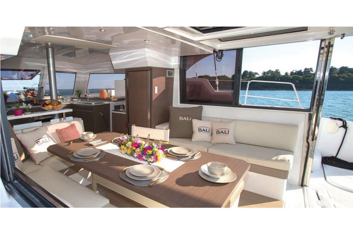Salon of Wiseas, a Bali Catspace catamaran at Volos Municipality, Greece