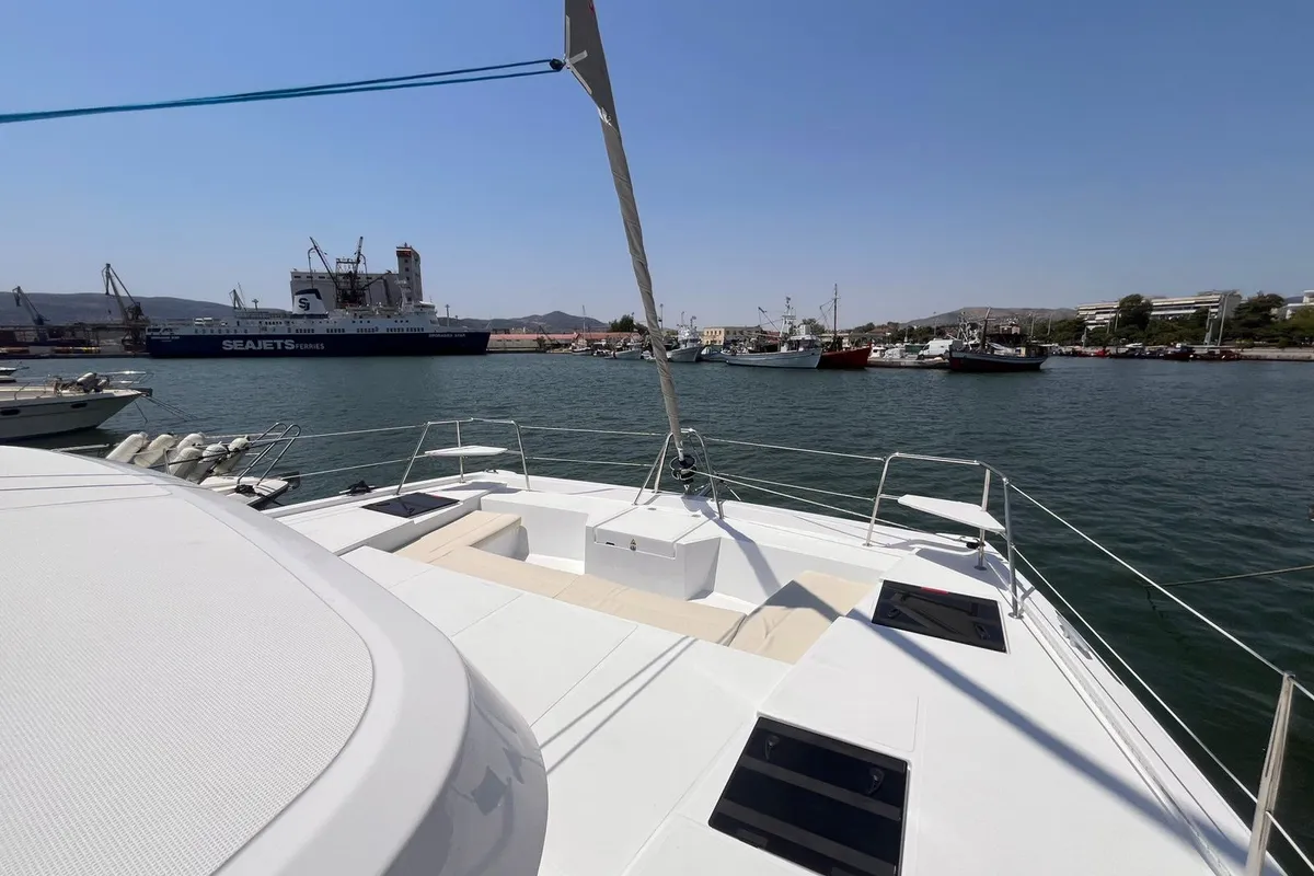 Deck of Wiseas, a Bali Catspace catamaran at Volos Municipality, Greece