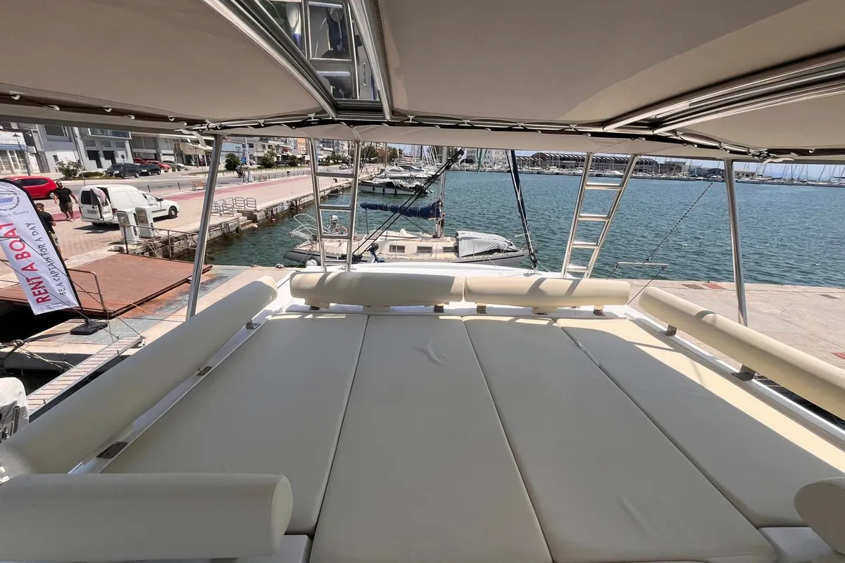 Deck of Wiseas, a Bali Catspace catamaran at Volos Municipality, Greece
