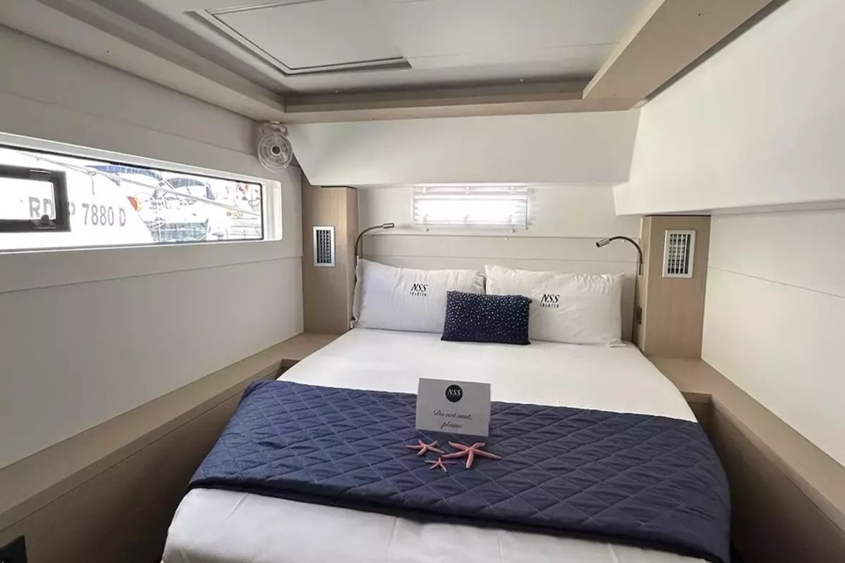 Cabin on Westerlund II, a Lagoon 46 catamaran at Salerno, Italy