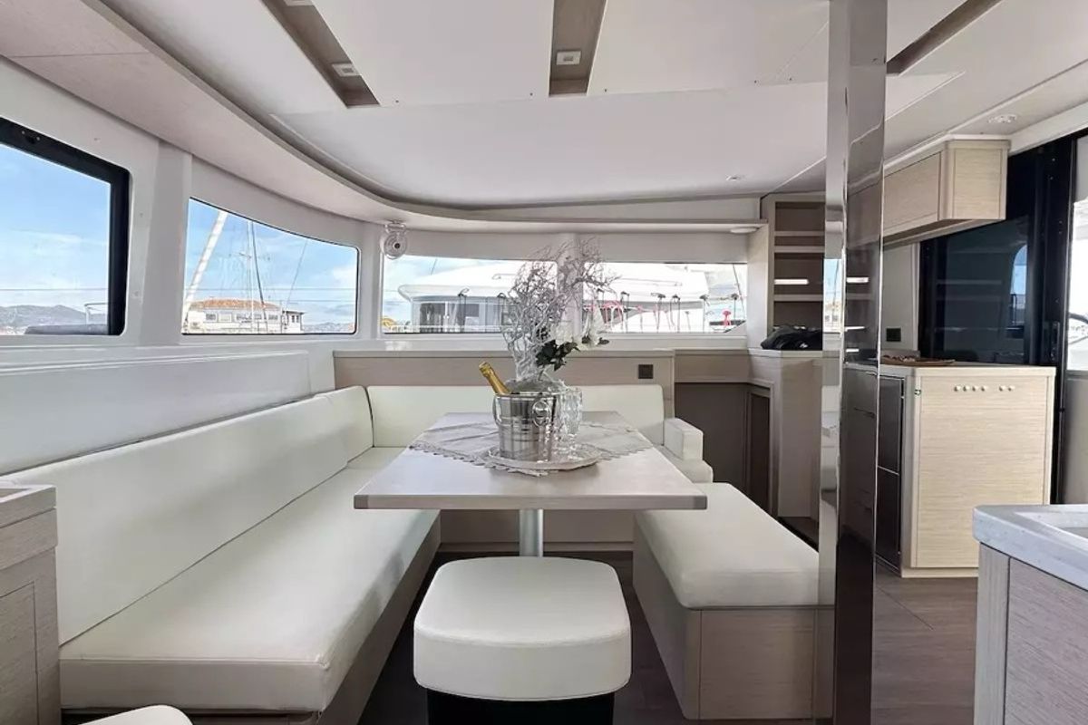 Salon of Westerlund II, a Lagoon 46 catamaran at Salerno, Italy