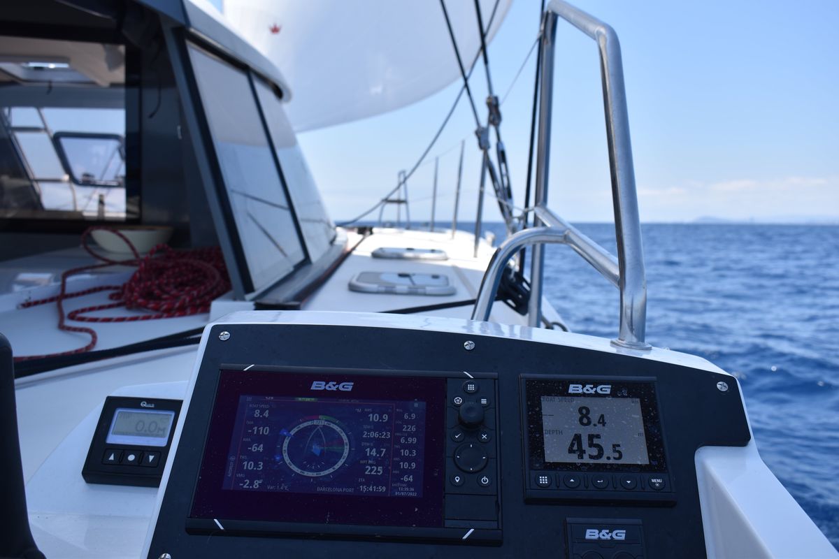 Cockpit of ORION, a Nautitech 40 Open catamaran at Grad Pula, Croatia