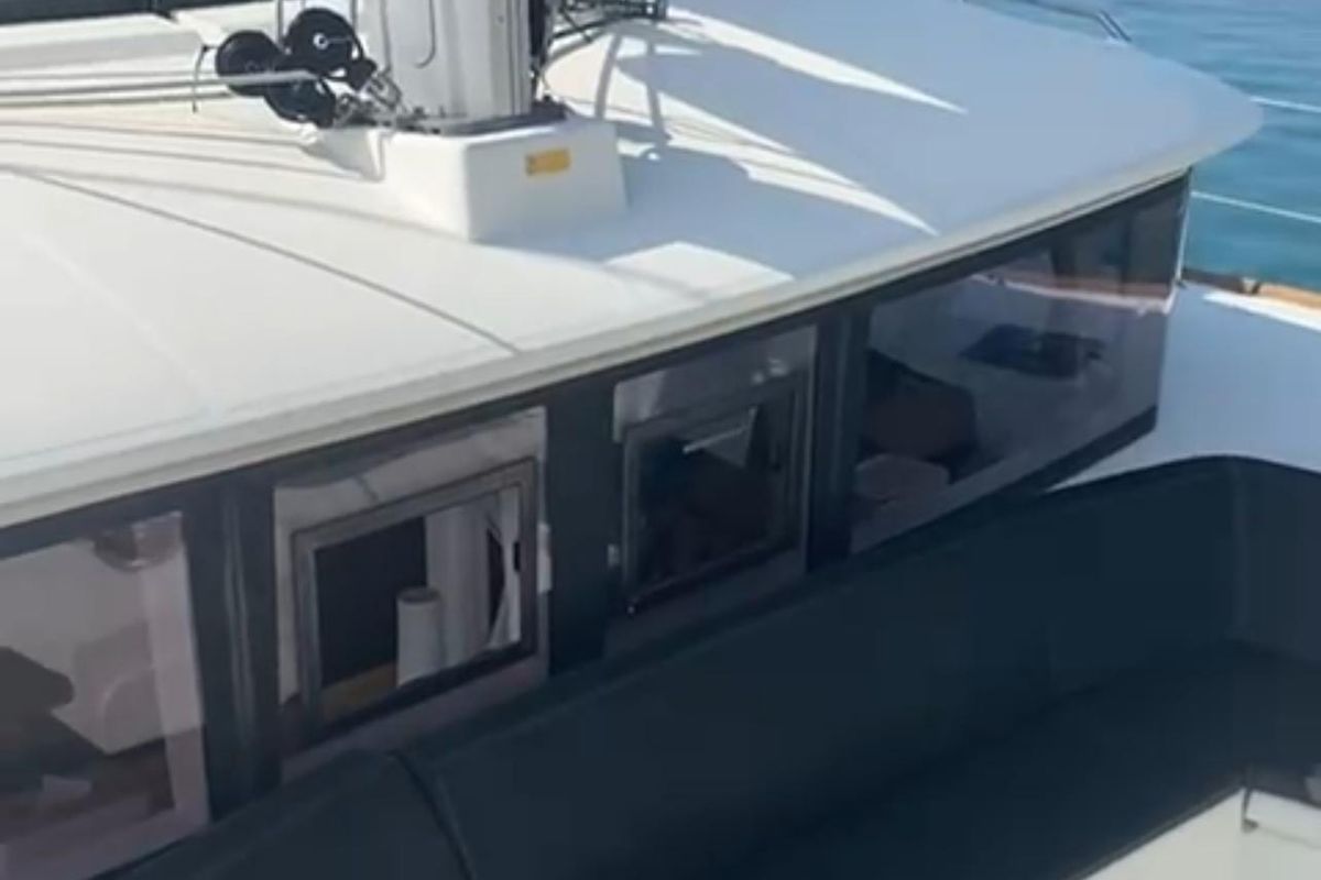 Deck of Martina Tres, a Lagoon 450 Fly catamaran at Sant Antoni de Portmany, Spain