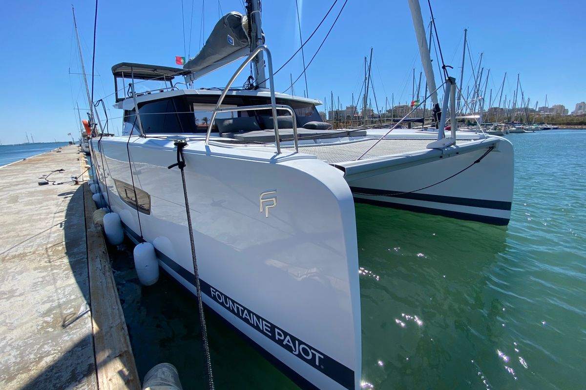 Exterior view of Foutaine Pajot Isla 40, a Fountaine Pajot Isla 40 catamaran at Portimão, Portugal