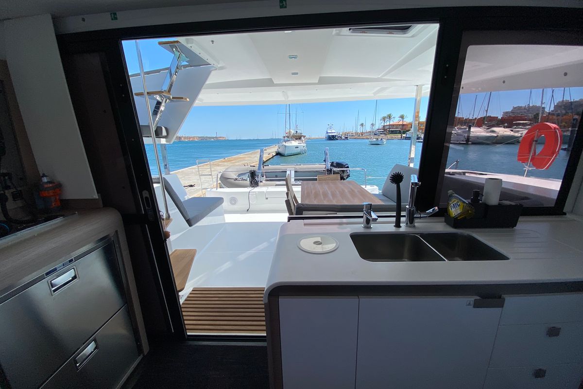 Galley of Foutaine Pajot Isla 40, a Fountaine Pajot Isla 40 catamaran at Portimão, Portugal