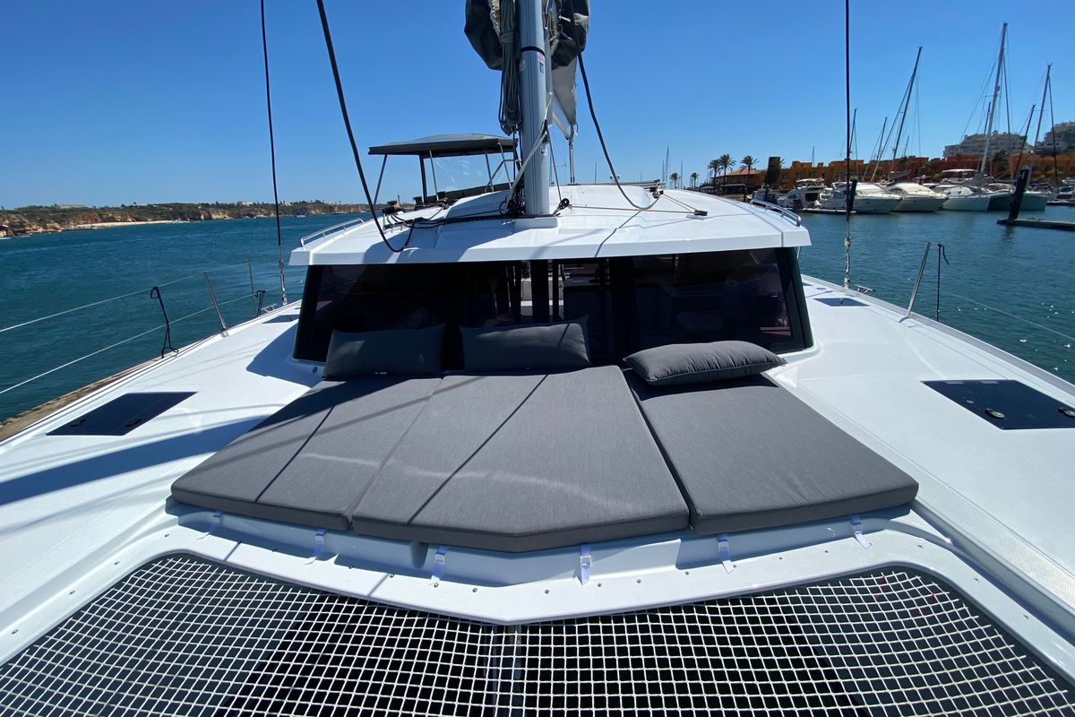 Deck of Foutaine Pajot Isla 40, a Fountaine Pajot Isla 40 catamaran at Portimão, Portugal