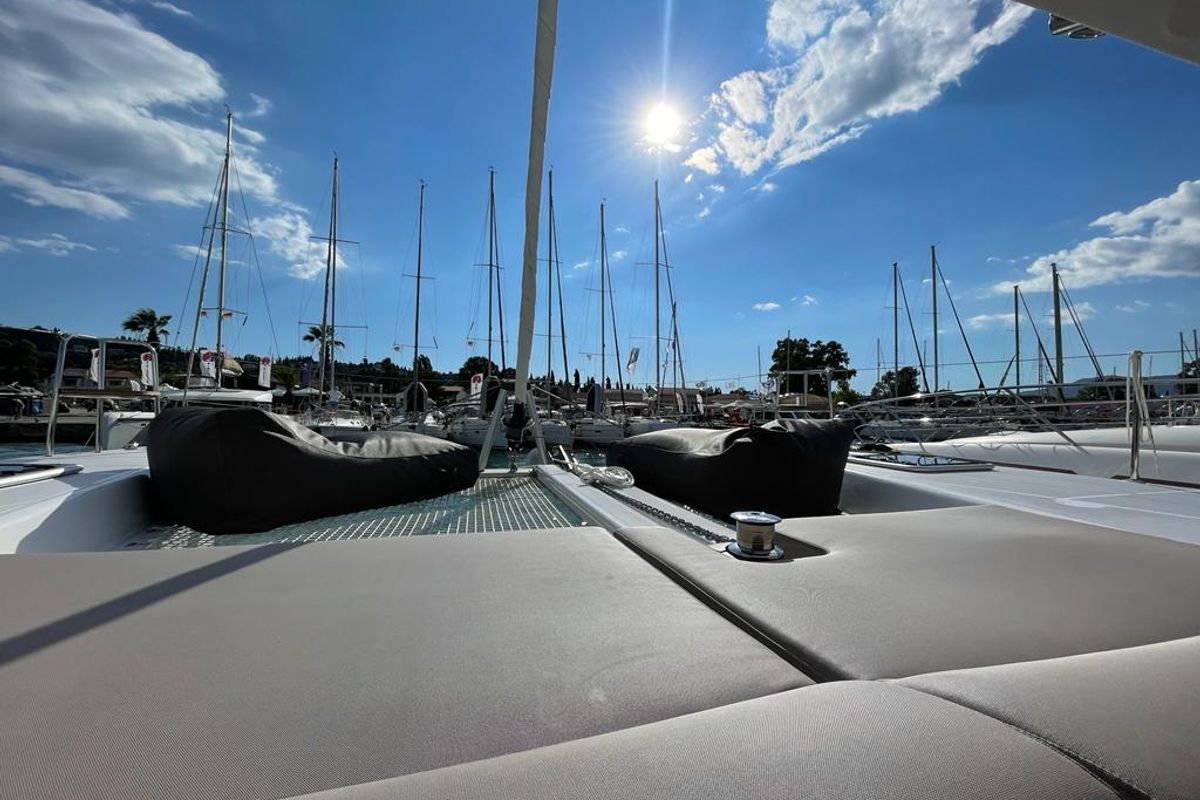 Deck of Fratelli, a Lagoon 40 catamaran at Kontokali, Greece