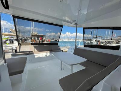 Deck of Fratelli, a Lagoon 40 catamaran at Kontokali, Greece