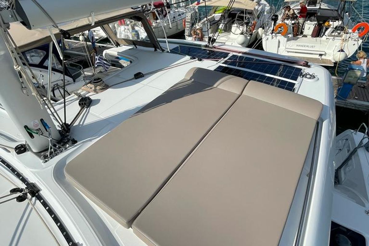 Deck of Fratelli, a Lagoon 40 catamaran at Kontokali, Greece