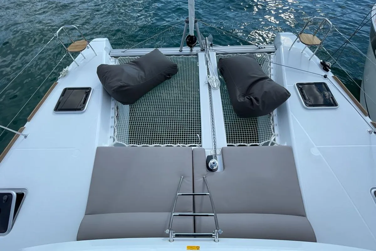 Deck of Fratelli, a Lagoon 40 catamaran at Kontokali, Greece