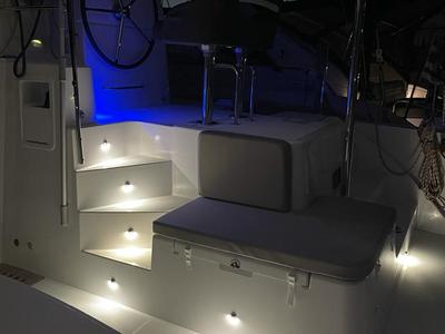 Cockpit of Fratelli, a Lagoon 40 catamaran at Kontokali, Greece