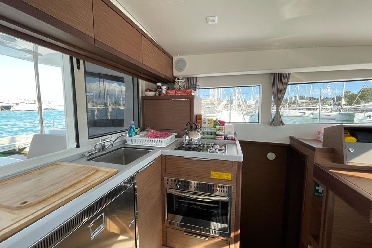 Galley of Fratelli, a Lagoon 40 catamaran at Kontokali, Greece