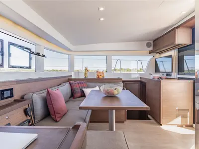 Salon of Fratelli, a Lagoon 40 catamaran at Kontokali, Greece