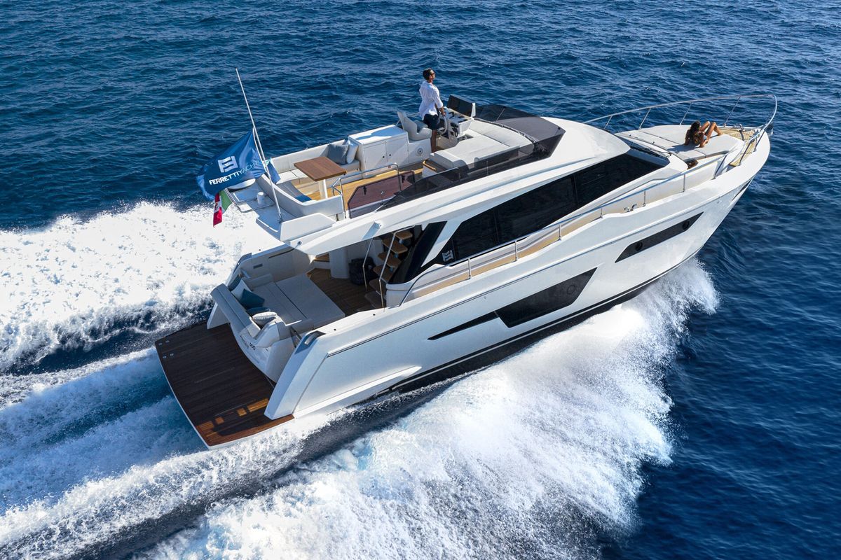 Exterior view of Alabdulla, a Ferretti Yachts 500 yacht at Općina Sukošan, Croatia