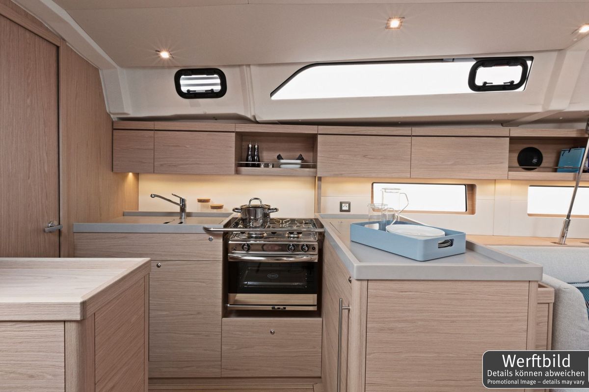 Galley of Paula, a Beneteau Oceanis 46.1 sailboat at Palma de Mallorca, Spain