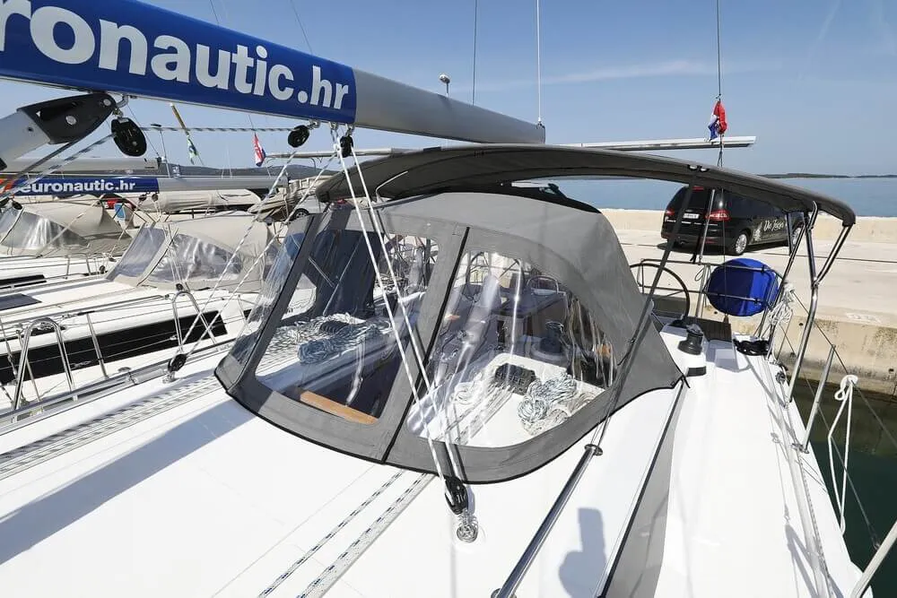 Exterior view of Blue Note, a Bavaria C38 sailboat at Grad Biograd na Moru, Croatia