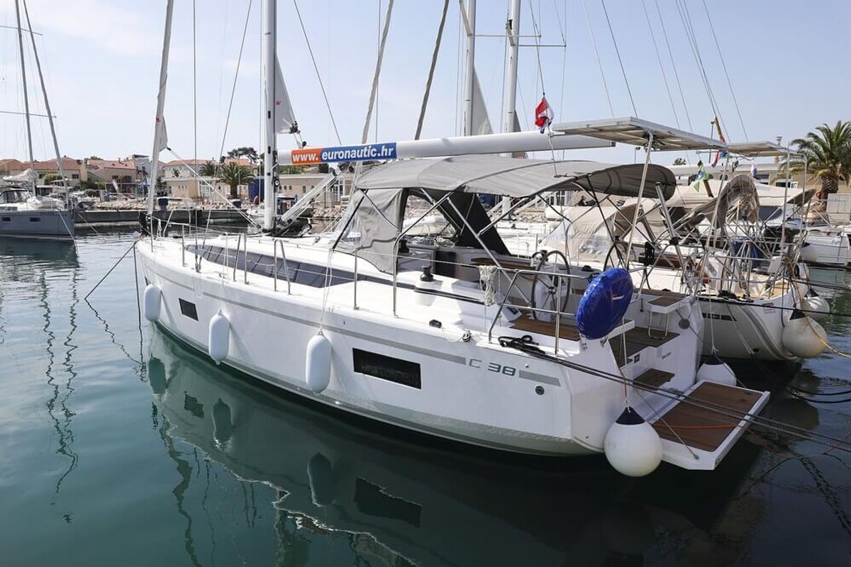 Exterior view of Blue Note, a Bavaria C38 sailboat at Grad Biograd na Moru, Croatia
