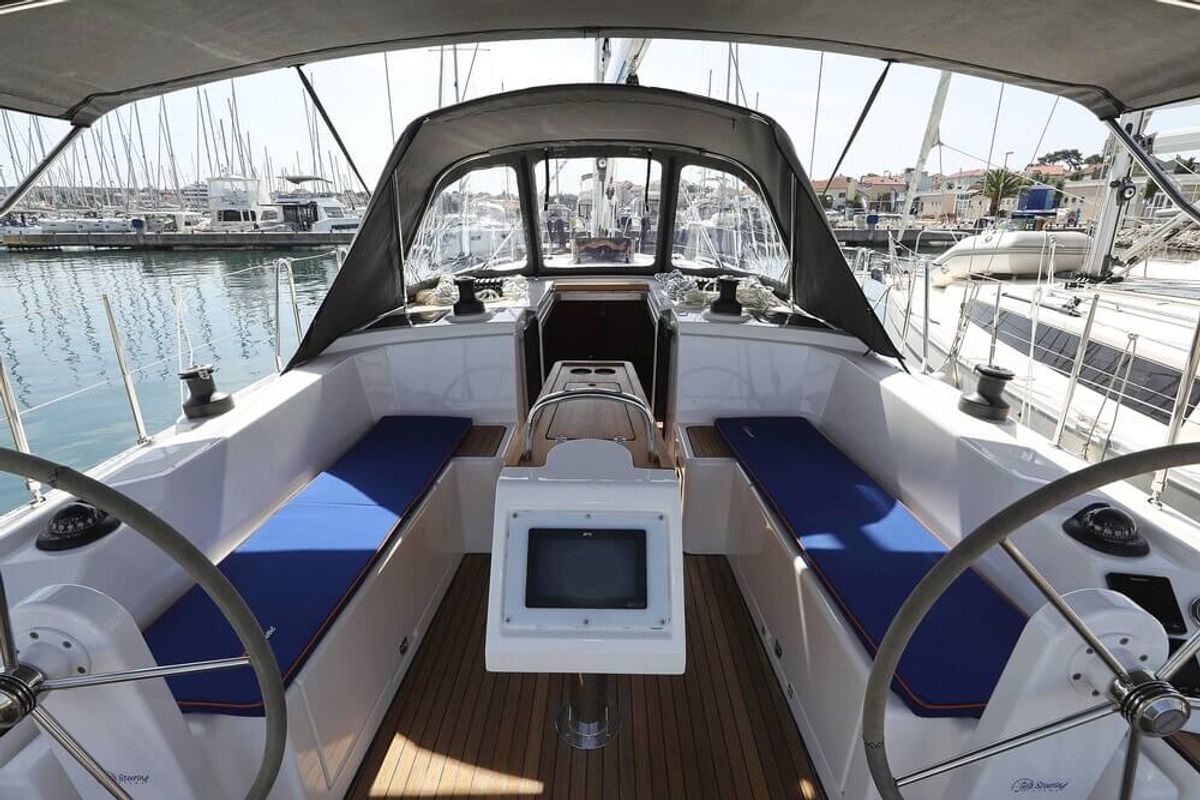 Cockpit of Blue Note, a Bavaria C38 sailboat at Grad Biograd na Moru, Croatia