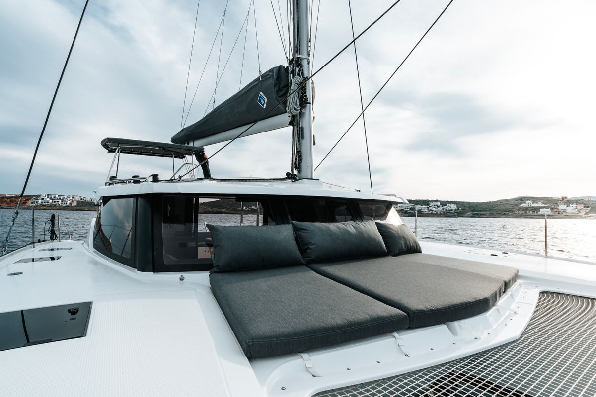 Deck of Carpe Vitam, a Fountaine Pajot Isla 40 catamaran at Lavreotiki Municipal Unit, Greece