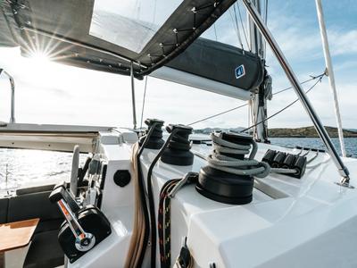Cockpit of Carpe Vitam, a Fountaine Pajot Isla 40 catamaran at Lavreotiki Municipal Unit, Greece