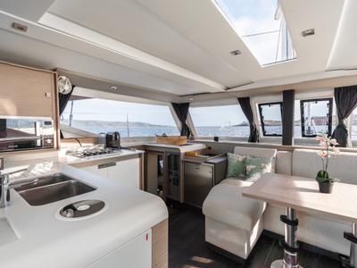 Galley of Carpe Vitam, a Fountaine Pajot Isla 40 catamaran at Lavreotiki Municipal Unit, Greece