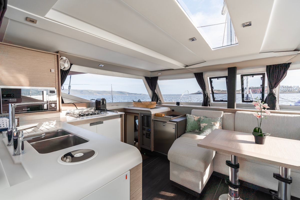 Galley of Carpe Vitam, a Fountaine Pajot Isla 40 catamaran at Lavreotiki Municipal Unit, Greece
